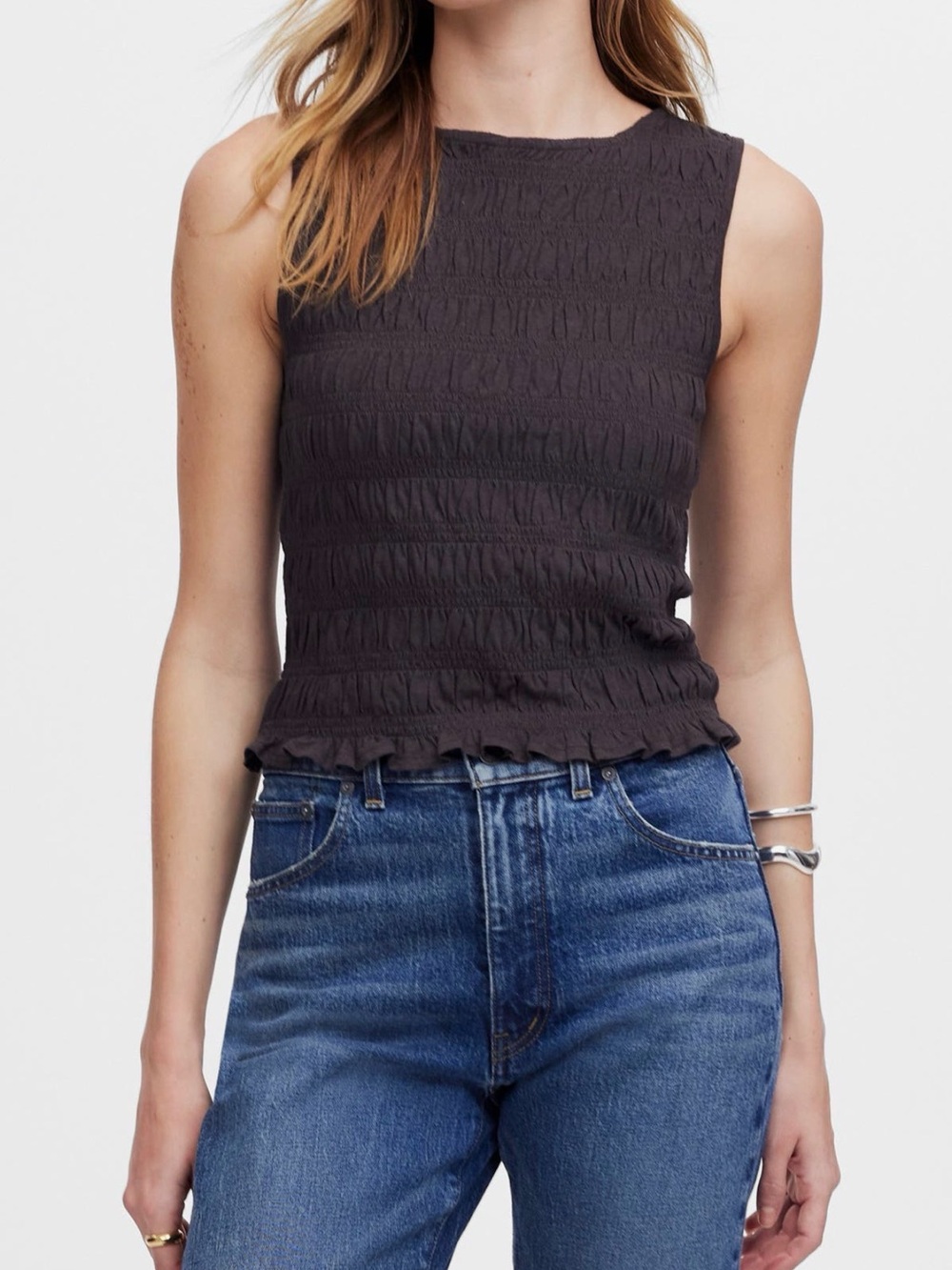 NWOT Madewell Smocked Tank Top in Soft Charcoal XS